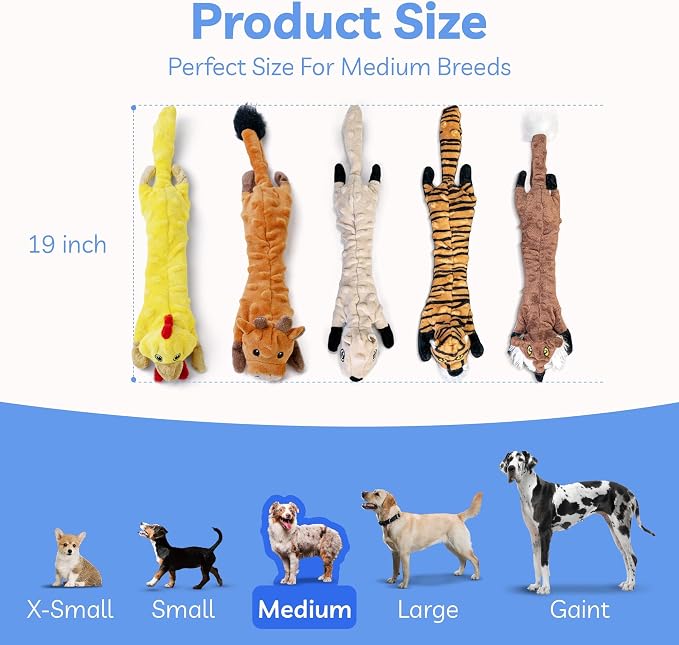 SHARLOVY Dog Squeaky Toys 5 Pack, Bubble Plush Puppy Teething Pet Toys, Crinkle No Stuffing Animals Dog Toy, Doggies Chew for Large Small Medium Breeds