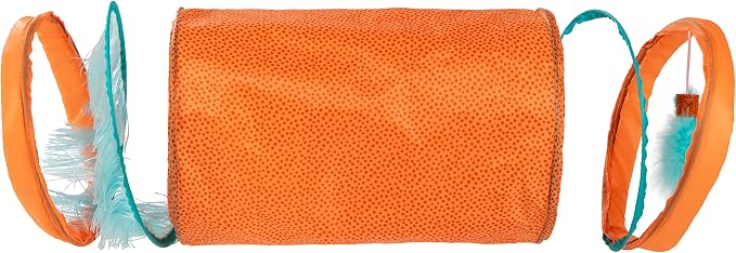 Instincts by SmartyKat Teaser Tunnel Activity Tunnel Cat Toy w/Fringe & Feather Teaser Cat Toy - Orange, One Size