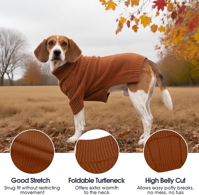 IECOii Turtleneck Dog Sweater, Thermal Knitted Sweater for Small Medium Dogs Girl Boy, Stretchy Fit Warm Pullover Pet Sweaters for Cold Weather Indoor & Outdoor Knitwear, Poodle (Caramel, M)