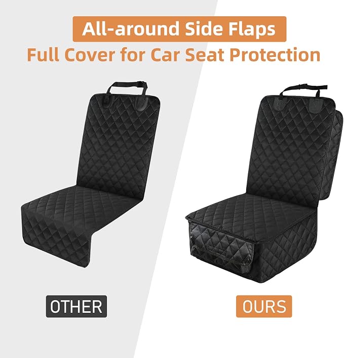 PETICON Waterproof Front Seat Car Cover 2 Pack, Full Protection | Dog Car Seat Cover with Side Flaps, Nonslip Scratchproof Captain Chair Seat Cover Fits for Cars, Trucks, SUVs, Jeep, Black