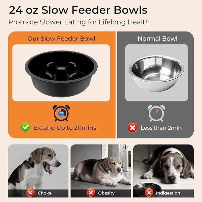 URPOWER Mess Proof Elevated Dog Bowls for Small Dogs with Slow Feeder | No Spill Water Bowl, Slow Feeder Dog Bowls, Non-Slip Food and Water Bowl Set for Small, Medium & Large Dogs