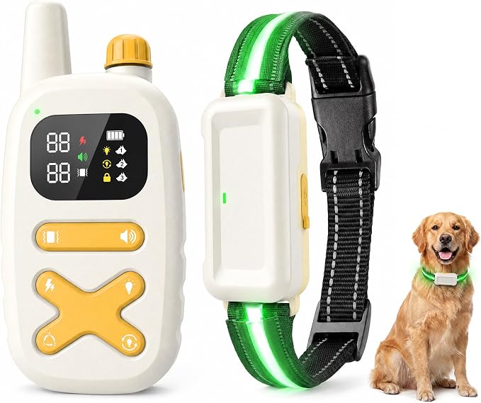 Dog Training Collar with Remote: 3300ft Range IP68 Waterproof E-Collar with Reflective Strap, Beep Vibration & Shock Modes for Anti-Bark & Behavior Correction, Dog Shock Collar, Fits 14"–25" Neck