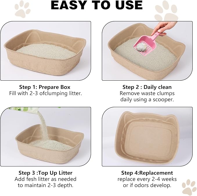 Small Disposable Litter Box 6-Pack for Kittens Travel Portable | 6-Pack, 14.2"×10.8"×4.0", Cat Ear Design, Cardboard, Leak-Proof, Home/Car/Travel