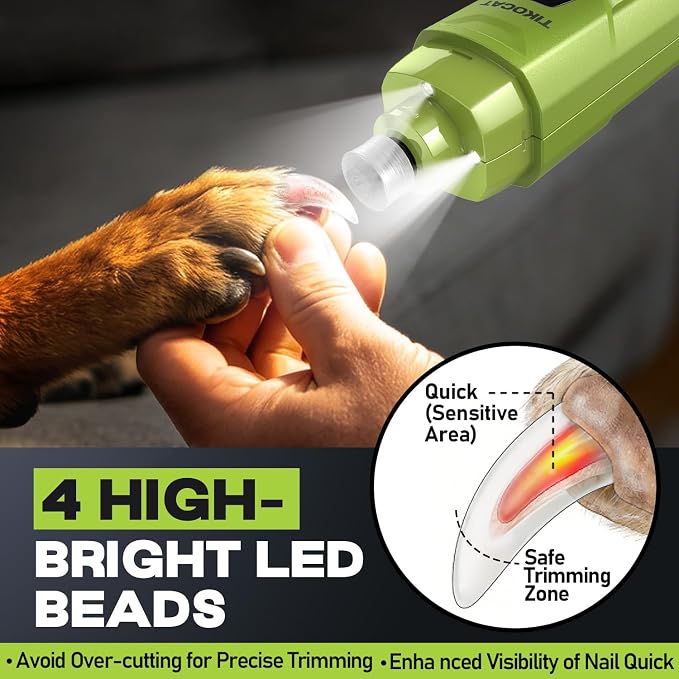 Whisper-Quiet Dog Nail Grinder 50%More Power for Sensitive Dogs,Cat | 6-Speed Pet Nail Trimmer with LED Display & 4 LED Lights, 3 Grinding Bits, No Over-Cutting,Stress-Free Grooming for All Pets