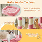 Small Cat Tower, Cat Tree Tower with Hammock, Pink | Small Cat Tower with Condo, Hammock, Sisal Scratching Posts, Extended Perch, Pet Play House for Indoor Kittens and Cats