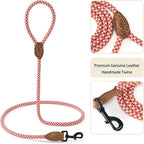 Mile High Life Dog Leash with Genuine Leather Connection, 6 FT/5 FT/4 FT | Rope Leash, Heavy Duty 360° Swivel Metal Clasp, for Small Medium & Large Dogs (Red Khaki, 60 Inch)