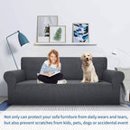MAXIJIN Super Stretch Couch Cover for 3 Cushion Couch, 1-Piece Universal Sofa Covers Living Room Jacquard Spandex Furniture Protector Dogs Pet Friendly Fitted (Large, Gray)