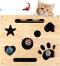 Cat Nail File Box, Wooden Scratch Puzzle Enrichment Box, Textured Nail Filing Surface, Includes Bell Ball and Cat Teasing Stick, for Indoor Cats