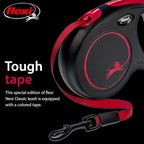 FLEXI® New Classic Tape Retractable Dog Leash, Medium 16ft -Black Red | German engineered, original flexi leash, durable quality, dogs up to 30-55 lbs, tangle-free, walking, reliable brake system