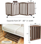 ZJSF Foldable Freestanding Indoor Dog Gate for House Wood Long Pet Gates Dog Fence for Stairs Puppy Gates for Hallways, Puppy Gate,Support Feet Included, Brown, 32 "Height-4 Panels