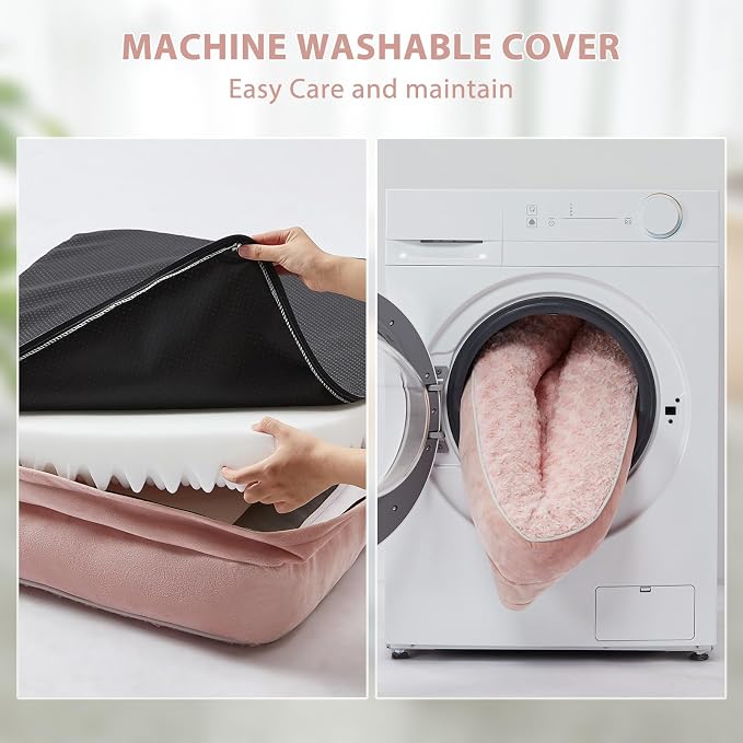 BFPETHOME Orthopedic Washable Dog Bed, Sleeping Couch for Large Senior Dogs | 36x27 Inch Deluxe Plush Rose Velvet Washable Cover, Egg Crate Foam Support, Waterproof Lining, Non-Slip Bottom, Pink