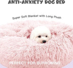 Himax 20in Covered Small Dog Bed with Blanket Attached Calming Burrow Pink | Dog Beds for Small Dogs, Anti-Anxiety Donut dog bed with cover, Washable Round Fluffy Pet Beds