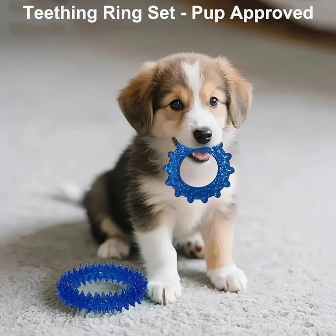 20 Pack Puppy Teething Chew Toys for Small Dogs, Bulk Dog Toys for Puppies | Mixed Blue Rubber Rings, Ropes & Balls, Puppy Teething & Dental Care, Relieves Puppy Boredom, Stops Destructive Chewing
