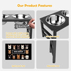 ADENGL 10" Elevated Dog Bowls – Metal Raised Dog Bowl Stand with 2 x 1700ml Stainless Steel Bowls, 1 Slow Feeder & Non-Slip Mat for Dogs