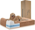 Rainmr Orthopedic Dog Beds for Large Dogs, 7" Memory Foam Dog Beds with Waterproof Liner, Durable Microsuede Cover, Removable and Washable, Nonskid Bottom, 52"x36"x7" XL Khaki
