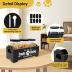Dog Treat Container for Countertop Dog Food Storage with 3 Plastic Treat Jars Wood Dog Food Container with Handles and Lids Farmhouse Practical Pet Cat Dog Treat Storage Containers (black)