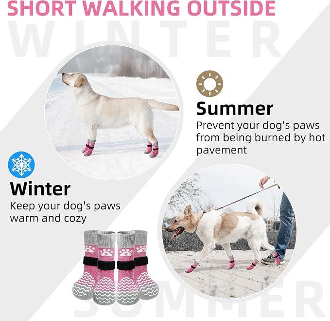 PUPTECK Anti Slip Dog Socks with Double Grippers for Hardwood Floors, Shoes for Hot/Cold Pavement, Boots & Paws Protectors to Prevent Licking, Traction Booties for Senior Small Large Dogs