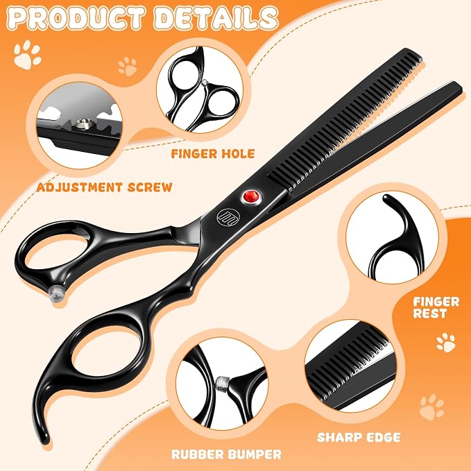 Professional Dog Grooming Scissors Set, 7 Inch/8 Inch Pet Grooming Scissors Chunkers Shears for Dog, Curved Dog Grooming Scissors, Thinning Shears for Dog with Grooming Comb | Pet Grooming Chunkers Shears for Dog, Curved Dog Grooming Scissors, Thinning...
