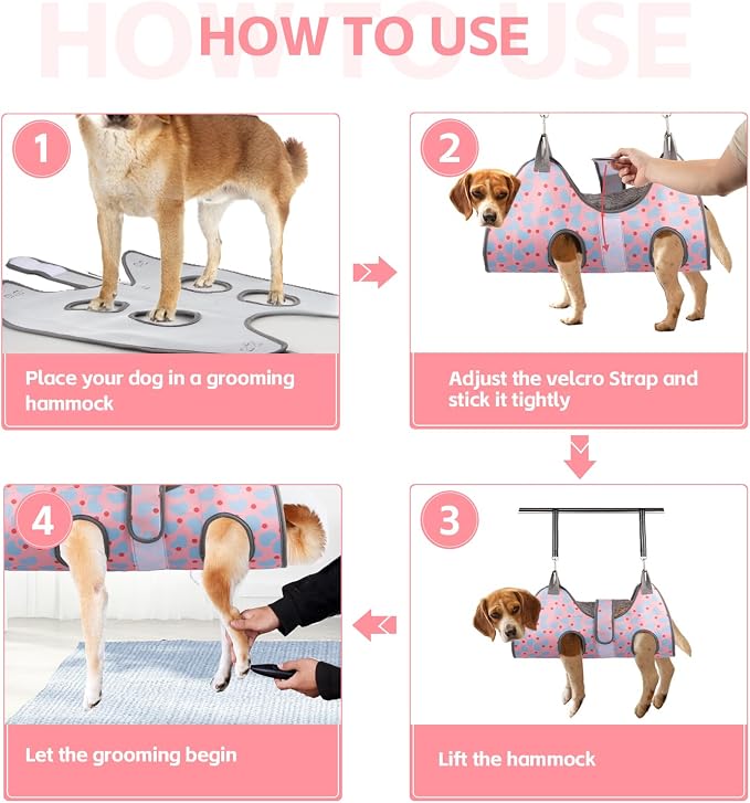 ATESON Dog Grooming Hammock for Small Dogs & Cats, Dog Grooming Harness for Nail Trimming, Pet Grooming Sling Helper with Nail Clippers/Nail Trimmers