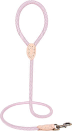 Mile High Life Dog Leash with Genuine Leather Connection, Reflective | Rope Leash, Heavy Duty 360° Swivel Metal Clasp, for Small Medium & Large Dogs Walking (Pink, 60 Inch-1/2)