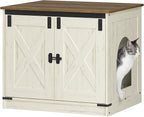 Hzuaneri Cat Litter Box Enclosure, Hidden Litter Box Furniture with Divider | Wooden Cat Cabinet with Removable Dividers, Reversible Entrance Left or Right Side, Cat Washroom, Rustic White Brown CB84514X