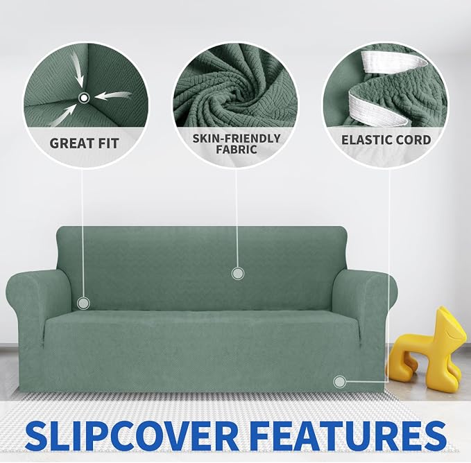 MAXIJIN Chair Covers for Living Room 1 Piece Stretch Sofa Chair Slipcovers with Arms (31"-46") Furniture Protector for Dog Pet Couch Armchair Cover (Chair, Diamond Pattern Pea Green)