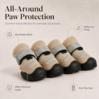 Dog Boots, Waterproof Dog Shoes with Reflective Straps, Rugged Anti-Slip Sole Paw Protectors for Medium Large Dogs, Breathable Pet Booties for Hot Pavement, Snow, Hiking, 4Pcs