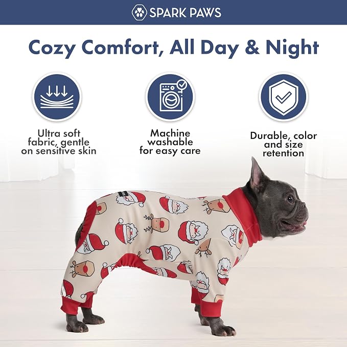 Spark Paws Dog Christmas Pajama, Dog Recovery Suit Male, Onesie, Ultra-Soft and 4-Way Stretch, for Small Medium and Large Breeds - Santa and Rudolph - S