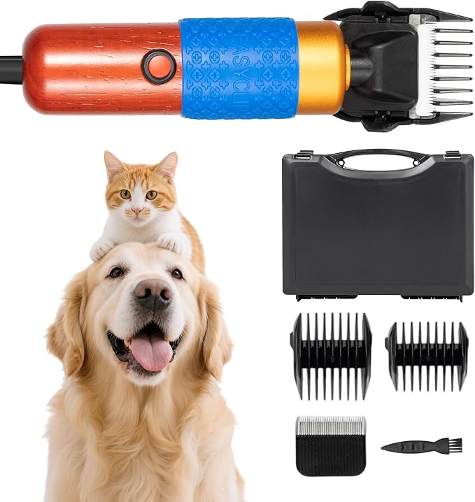 Dog Clippers for Grooming Thick Hair, 200W Pet Clipper Kit | Corded Dog Hair Trimmer with Spare Blade, 2000-6600 RPM, 10ft Cable, Low Noise, for Dogs Sheep Goats Alpacas