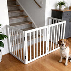 Dog Gate Indoor, Freestanding Dog Fence for The House, Doorways, Hallways,or Stairs,Pet Gate Foldable Wooden,Expandable 24" Height 4 Panels,White