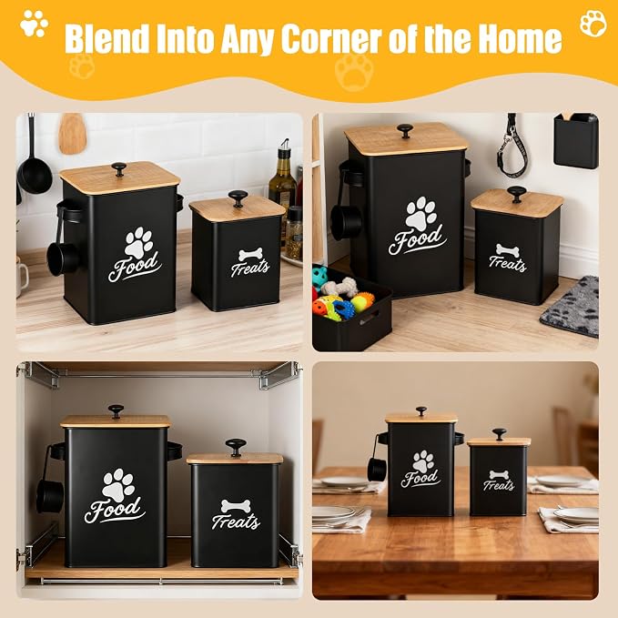 Dog Treat Containers Set, 9.4''×7.1''×9.6" Treat Jars with Lids | Set of 2, Metal Dog Treat Jars for Kitchen Countertop, Pet Food Canister Keep Snack Fresh