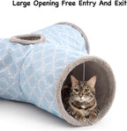 Tempcore Cat Tunnel for Indoor Cats, 3 Way Collapsible Pet Play Tunnel with Teaser Wand, Peek Holes & Hanging Ball, Interactive Tube for Kittens & Rabbits, Geometry Blue