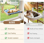 SZEE Cat Window Perch, Cooling Window Cat Bed with Cooling Mat, Foldable Pet Perch Hammock with Sturdy Wooden Frame & Large Suction Cup, with Soft Flannel Plush Backing for All-Season Use