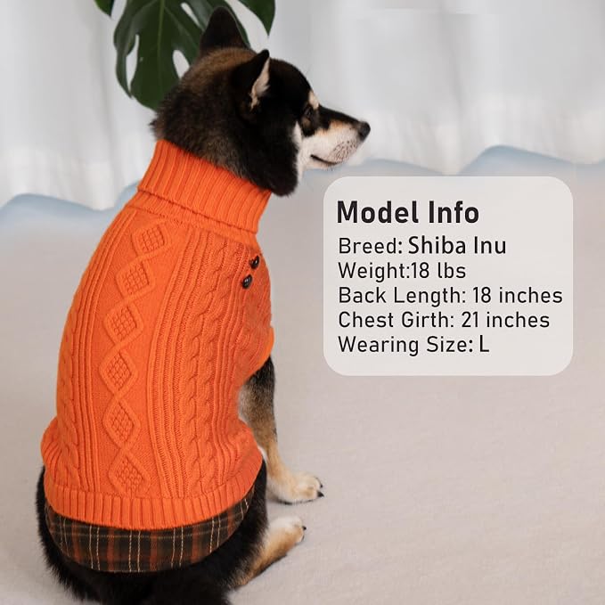 KYEESE Dog Sweater Turtleneck Thick Knit Pullover for Cold Weather | Stretchy Fit, Lightweight & Warm, Cozy Knit Comfort, Classic Plaid Design, Gentle on Sensitive Skin, Comfortable Daily Wear
