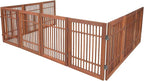 Urnporium Freestanding Wooden Dog Gate Foldable Indoor Pet Gate No Drill Expandable Barrier for Doorways Stairs Hallway Portable Wood Fence for Small Dogs & Puppies (Brown Pet Gate, 10 Panel 24" Tall)