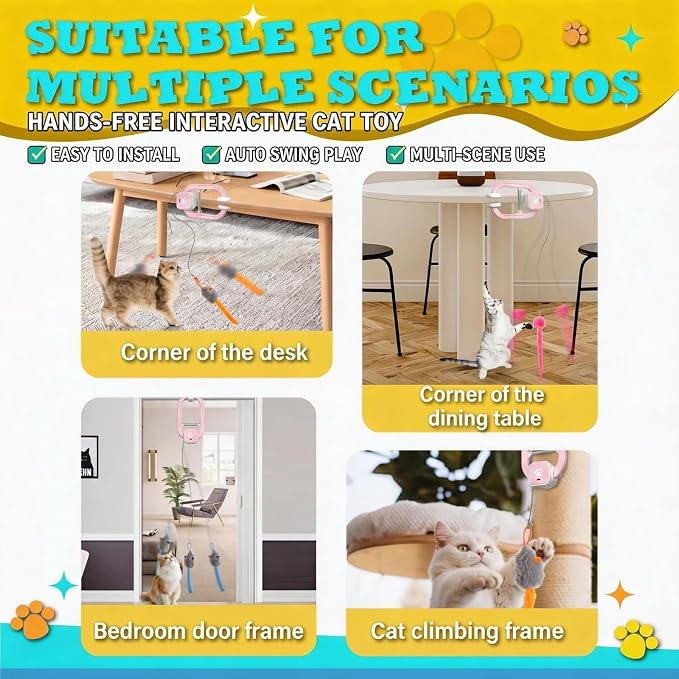 Interactive Cat Toy, Electric Cat Teaser, Door Clip, 2 Motion Modes | 360° Rotation • Random Jumping • Type-C Rechargeable • Door Clip Design • For Indoor Cats