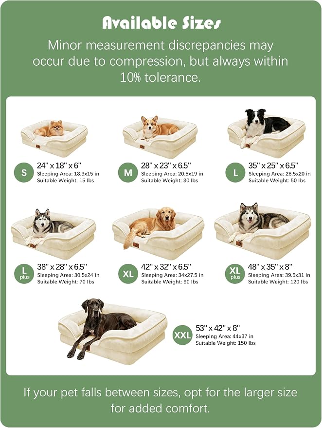 Spotted Play Orthopedic Dog Bed with Sides - Sofa Beds for Large Dogs, Supportive Foam Pet Couch Bed with Washable Removable Cover, Waterproof Lining and Non-Slip Bottom, Ivory - L-Plus
