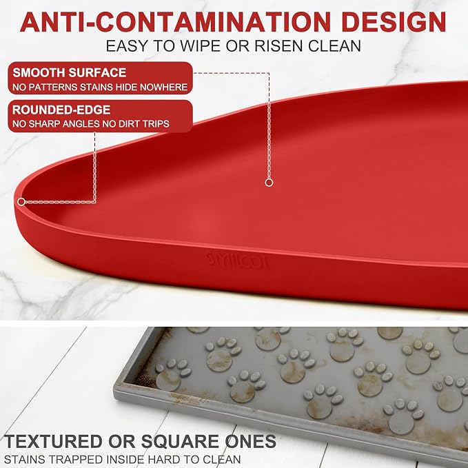 SMILOOL Small Silicone Pet Food Mat with Raised Edge for Food and Water Bowl, Square Dog Feeding Mats, Cat Food Trays for Floor Waterproof, Rubber Tray for Dogs and Cats, 12 x 12 x 0.7 Red