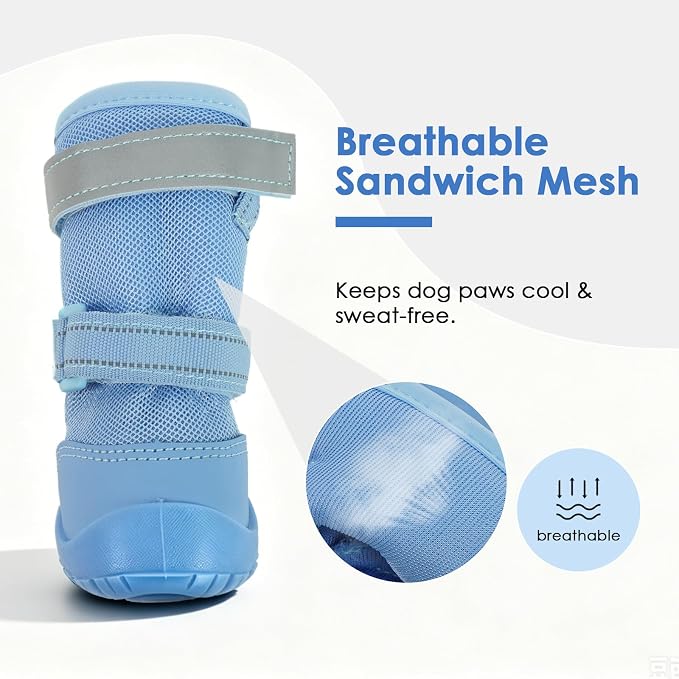 Breathable Hot Pavement Dog Shoes for Small & Medium Dogs(Blue, 2# | Adjustable Double Strap and Non-Slip Dog Boots Paw Protectors for Walking Running Hiking, Soft Comfortable Safe Easy to Wear