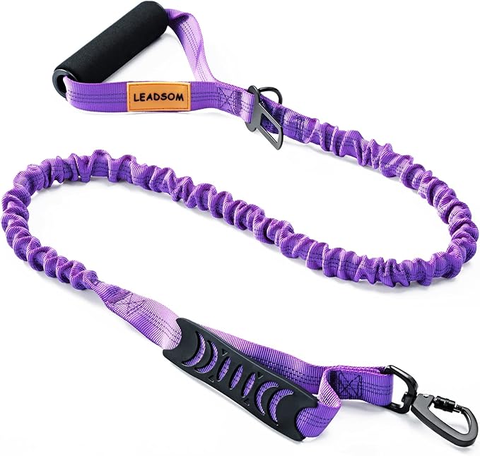 6FT Highly Reflective Heavy Duty Elastic Bungee Medium and Large Dog Leash Shock Absorbing with Comfortable Padded Handle and Traffic Handle Suitable for Training