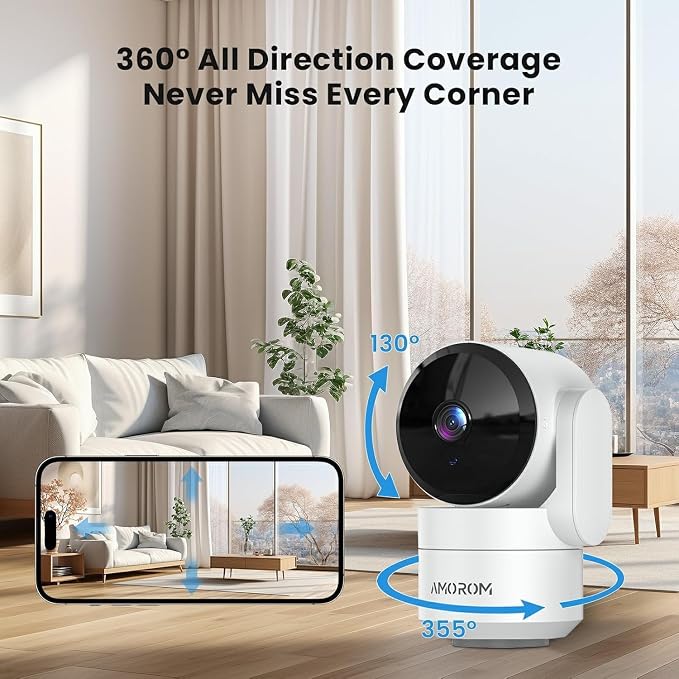 AMOROM Indoor Cameras, Alexa Camera for Baby/Elderly/Pet Monitoring | AI Smart Detection & Alarm, 2-way Talk, Night Vision, 2.4G WiFi App Control, Cloud & SD Card Storage, 2 Pack
