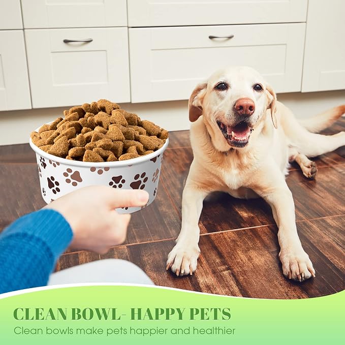 80 Packs Disposable Dog Bowls 12 Oz/1.5 Cup Pet Feeding Bowl for Small Dogs, Cats - Leakproof Paw Paper Pet Bowl for Wet Food, Water