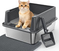 Stainless Steel Cat Litter Box with Lid, High-Sided Metal Litter Pan for Small Cats, Kitty Litter Box, Non-Stick & Odor-Resistant, Anti-Urine Leakage, Easy to Clean, Scoop Included