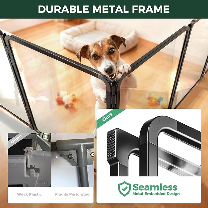 FXW AuraSpace Pro Acrylic & Wire Mesh Indoor Dog Playpen, 24" H, 8 Panels | Clear View, Heavy-duty Metal, Flexible Layouts, Easy Walk-Through, For Puppies & Small Dogs, Patented