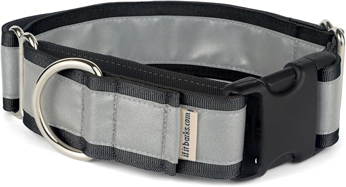 If It Barks - 1.5" Reflective Martingale Collar with Quick Snap Buckle for Dogs - Adjustable - Made in USA - Strong, Durable, and Comfy - Ideal for Training - Fits Most Breeds - Large, Black