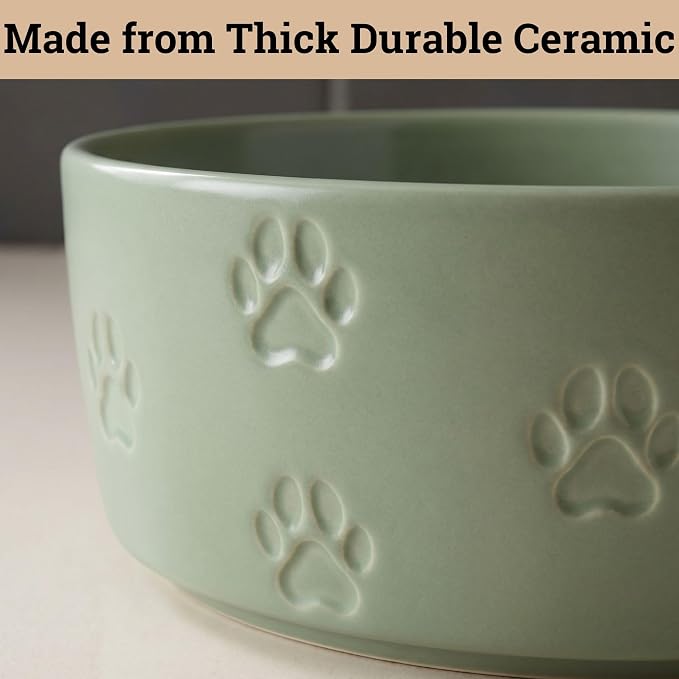 Ceramic Dog Bowl Set of 2 w/ Anti-Skid Base 6.5"W x 2.5"H, 3.8 Cup Capacity | Thick Ceramic, Dishwasher Safe, Anti-Skid Rubber Base, 3.8 Cups per Bowl, Ceramic Food & Water Bowls Set of 2 for Medium Dogs