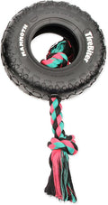 Mammoth TireBiter Originals with Cotton-Poly Rope – Natural Rubber Dog Toys – Dog Toys for Extra Long Interactive Play – Strong Chewer Toys for All Dog Breeds - Large, 10”