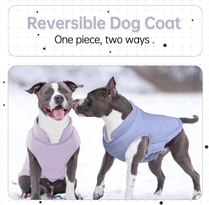 Lelepet Reversible Dog Coat Windproof Dog Puffer Jacket Lightweight Vest | Winter Jacket Warm Cold Weather Coat for Medium Dogs Adjustbale Hook & Loop Pet Apparel with Leash Hole, French Bulldog, L