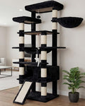 Heybly Tall Cat Tree 78-inch Multi-Level Cat Tower for Indoor Cats HCT033G | Cat Condo with 2 Widened Plush Perches, Multi-Level Cat Furniture with Scratching Board, Big Caves, Smoky Gray