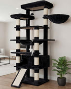 Heybly Tall Cat Tree 78-inch Multi-Level Cat Tower for Indoor Cats HCT033G | Cat Condo with 2 Widened Plush Perches, Multi-Level Cat Furniture with Scratching Board, Big Caves, Smoky Gray